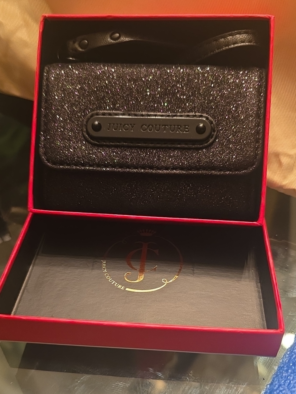 Juicy Couture Black Glitter Mini Crossbody Wallet